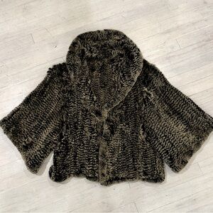 100% genuine black/tan rabbit fur crop jacket- OS -  NWOT